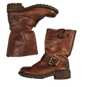 BULL BOXER 'Morgan' Brown Leather Buckle Strap Engineer Biker Boots Sz. 7M